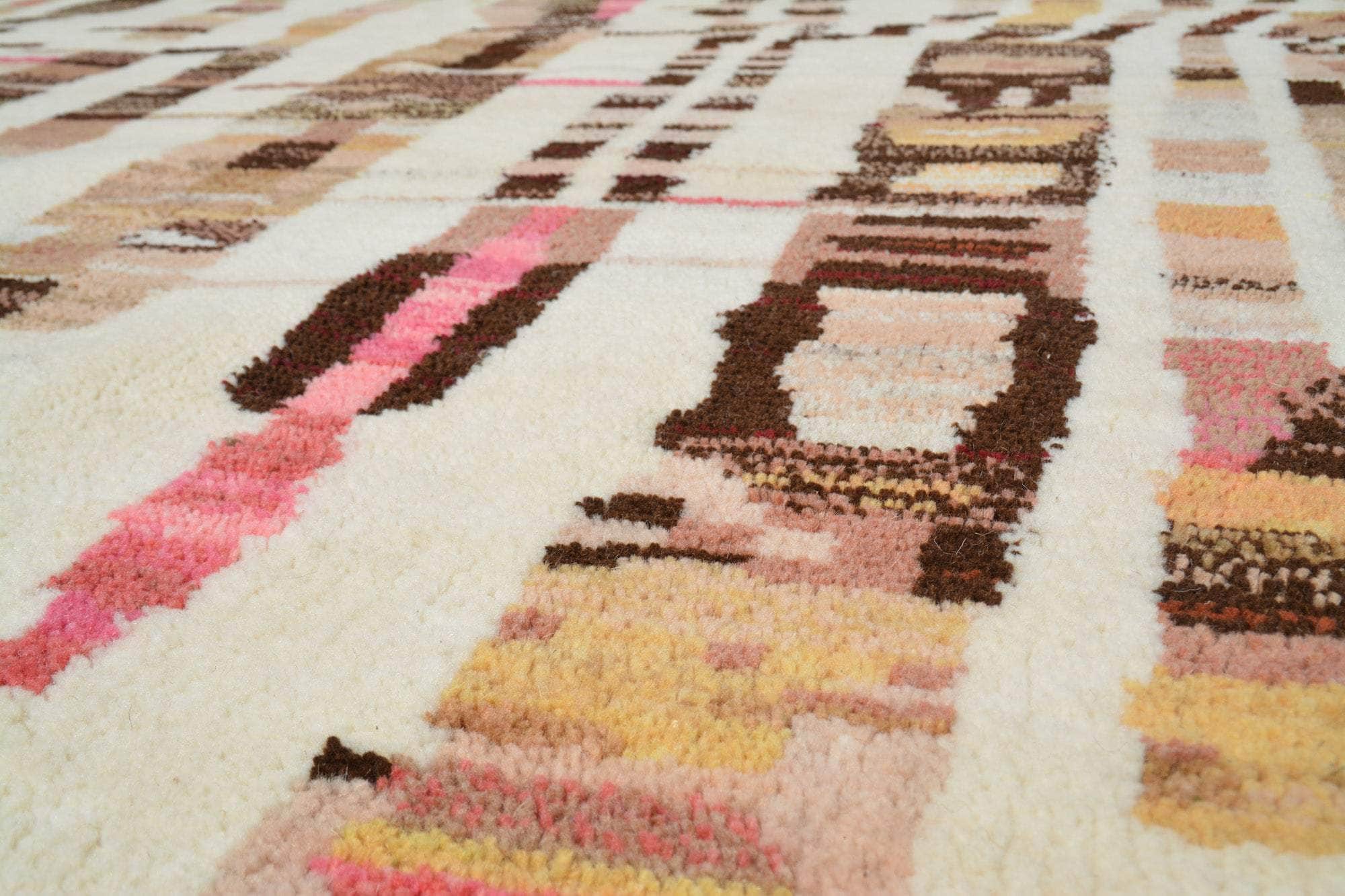 White Brown And Pink Stripes Rug I Moroccan White Rug Collection