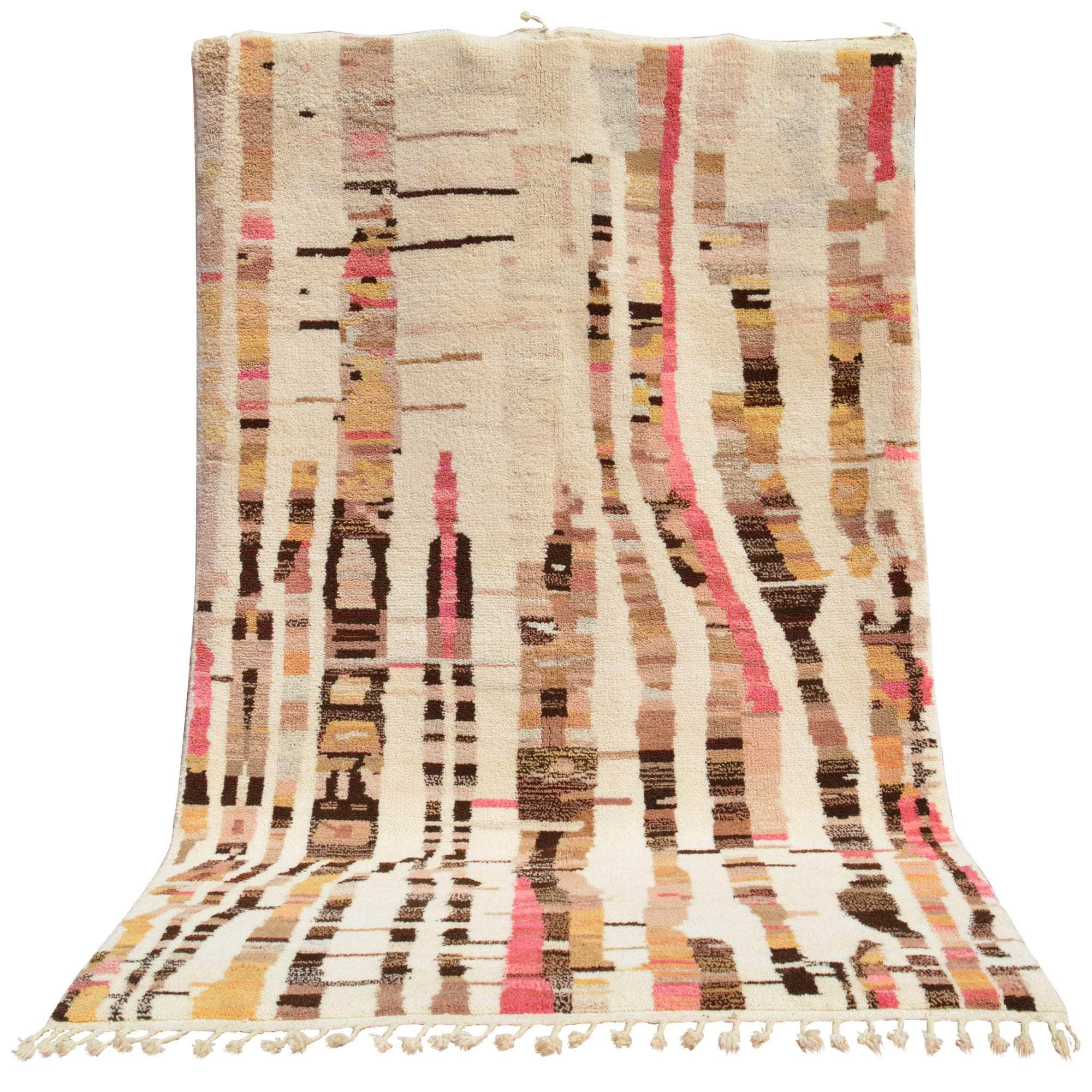 White Brown And Pink Stripes Rug I Moroccan White Rug Collection