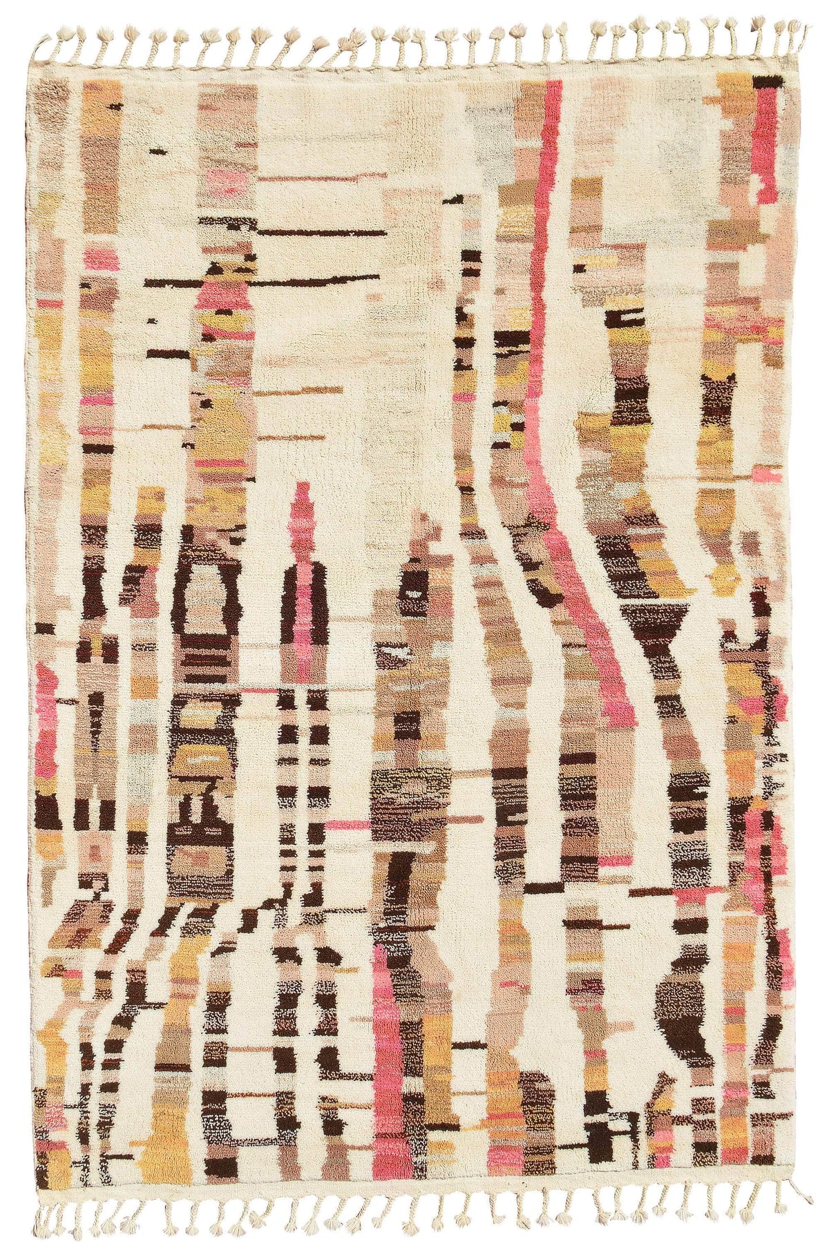 White Brown And Pink Stripes Rug I Moroccan White Rug Collection