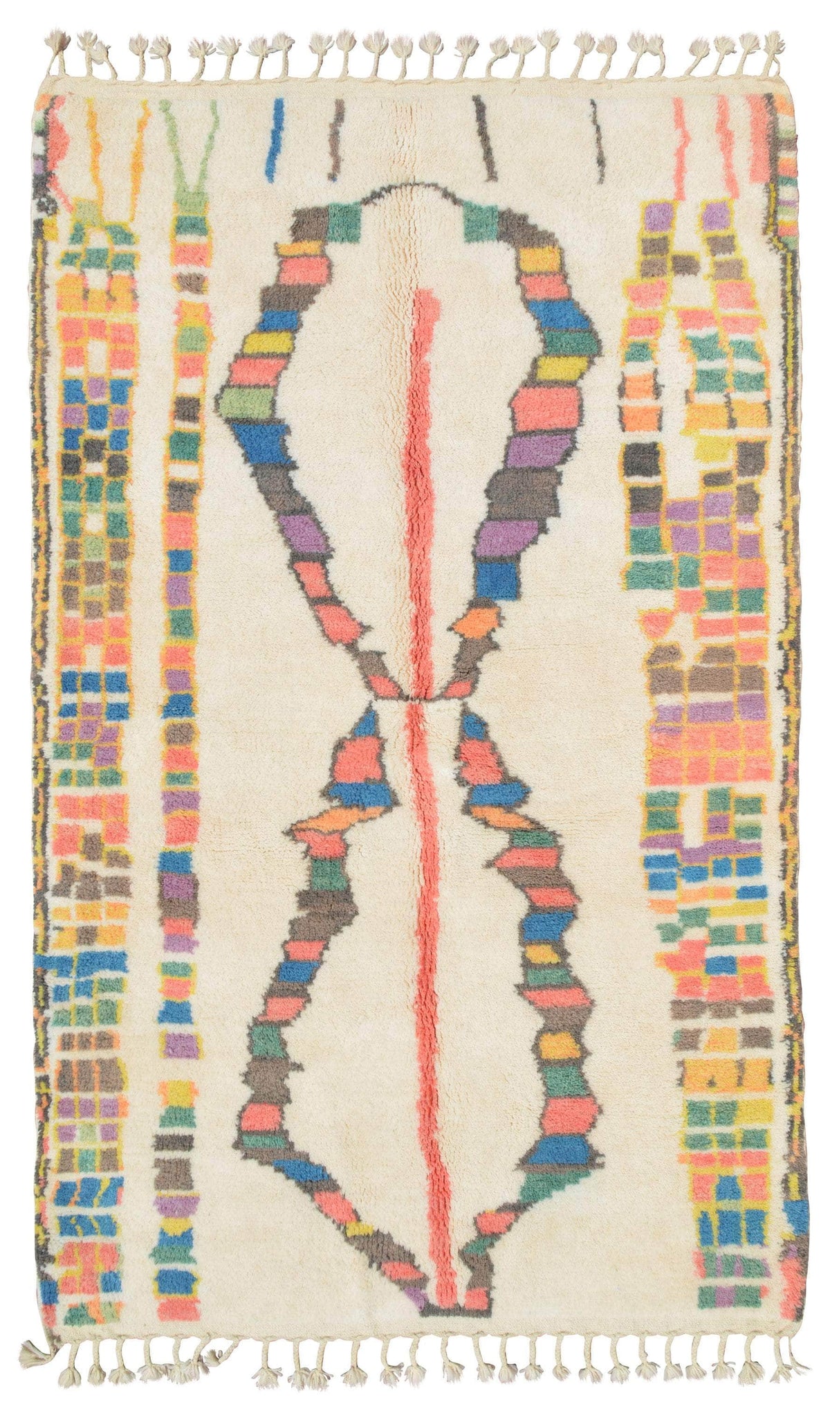 White Multi Color Berber |  Moroccan Geometric Rug