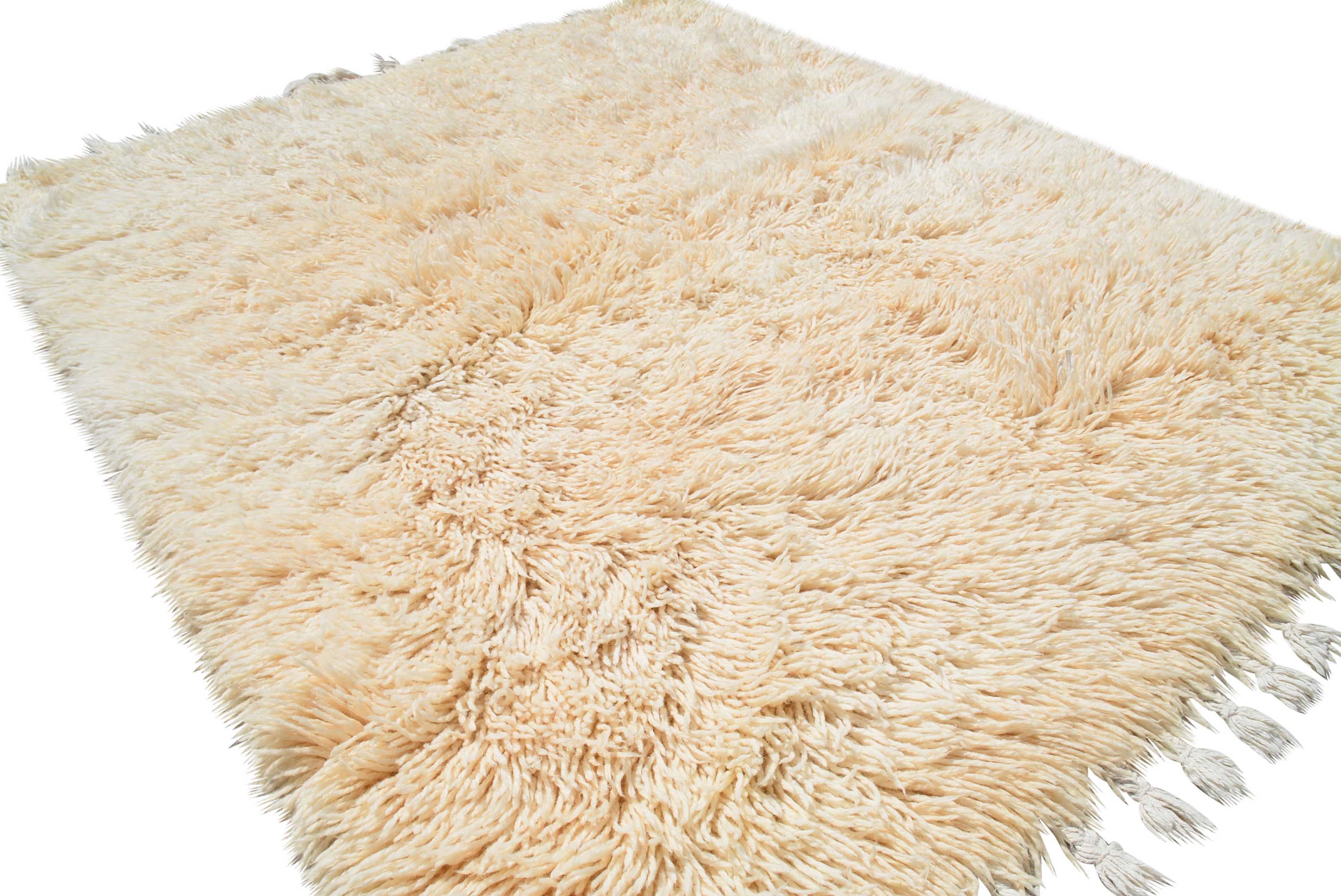 White Shaggy Handmade Wool Rug